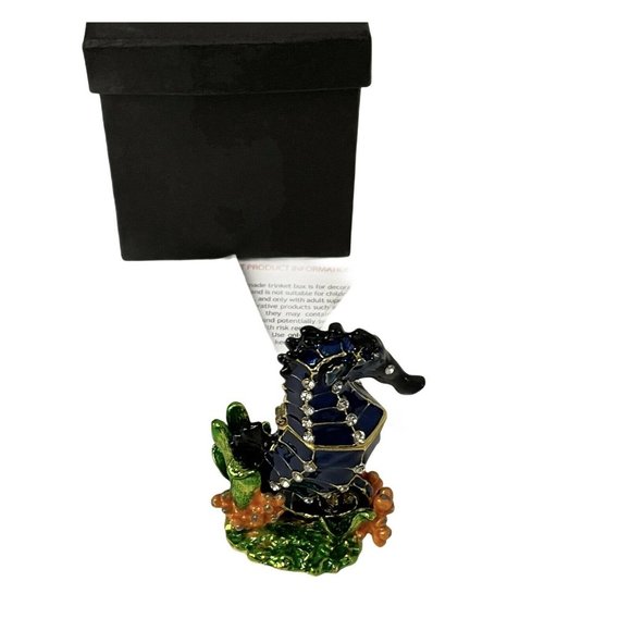 Art Form Rhinestone Enamel Sea Horse Jewelry Trinket Box Black Green Storytime 3 - Picture 9 of 12